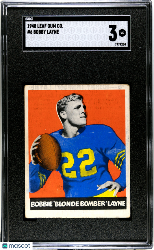 1948 Leaf #6 Bobby Layne Rookie HOF Bears SGC 3