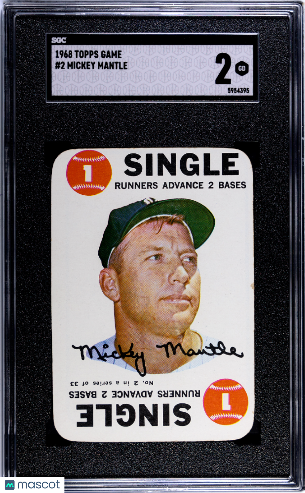 1968 Topps Game #2 Mickey Mantle Yankees SGC 2