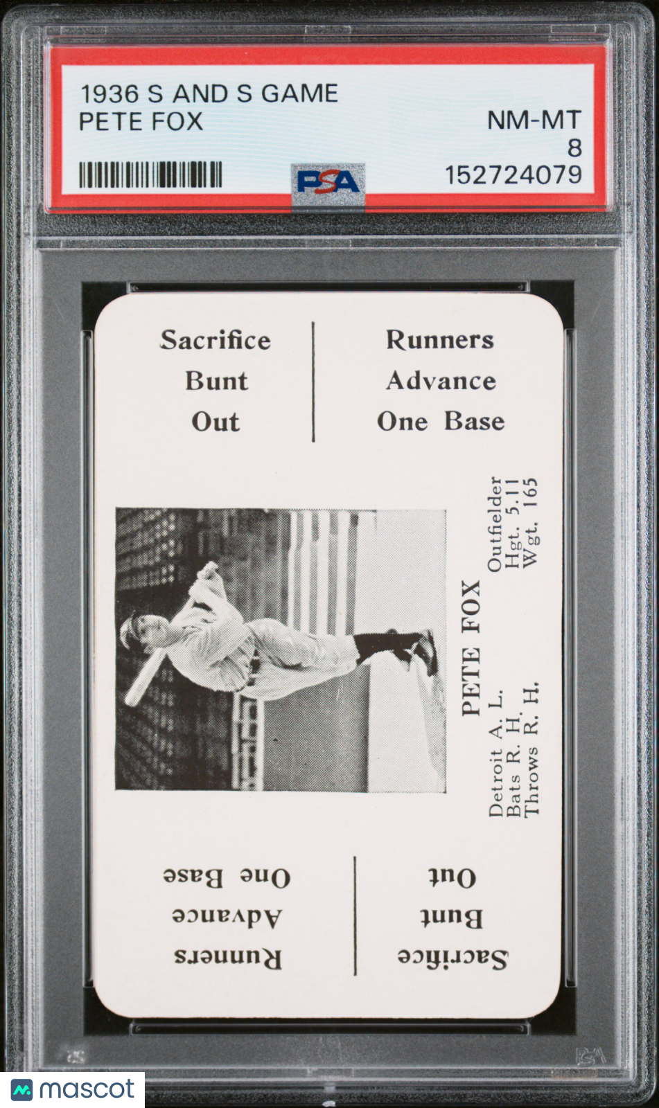 1936 S And S Game Pete Fox Tigers PSA 8