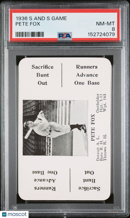 1936 S And S Game Pete Fox Tigers PSA 8