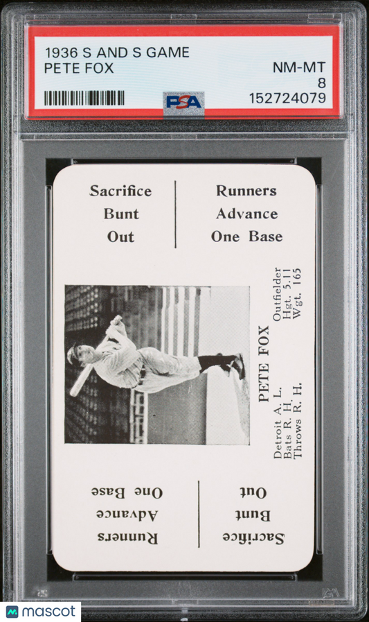 1936 S And S Game Pete Fox Tigers PSA 8