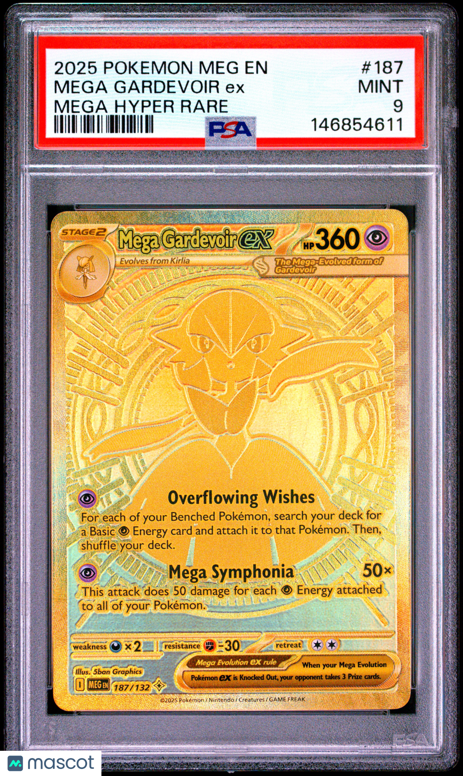 2025 Pokemon Meg EN-Mega Evolution #187 Mega Gardevoir EX Mega Hyper Rare PSA 9