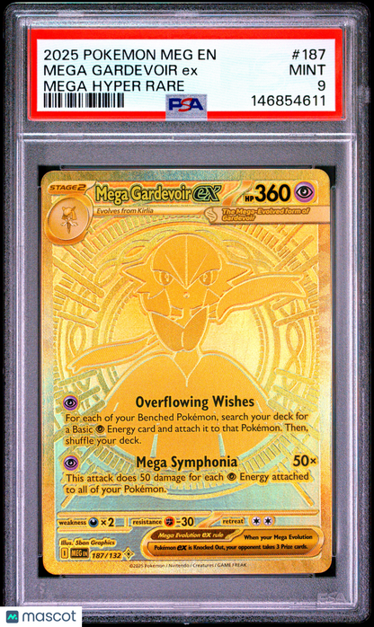 2025 Pokemon Meg EN-Mega Evolution #187 Mega Gardevoir EX Mega Hyper Rare PSA 9