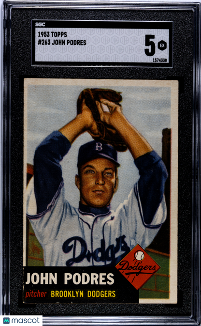 1953 Topps #263 John Podres Rookie Short Print Dodgers SGC 5
