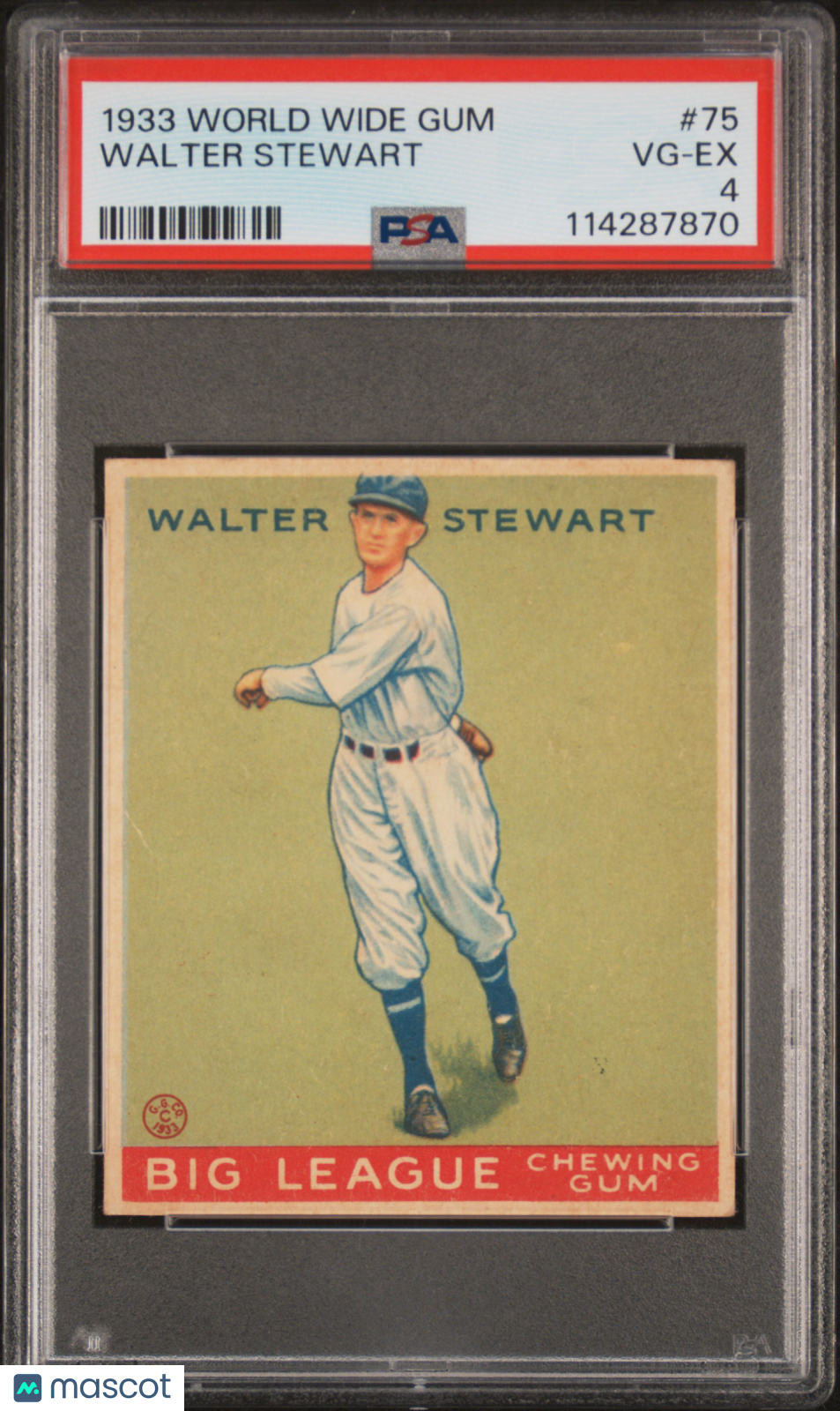 1933 World Wide Gum #75 Walter Stewart Senators PSA 4