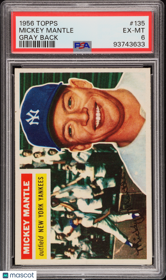 1956 Topps #135 Mickey Mantle Yankees PSA 6 Well Centered