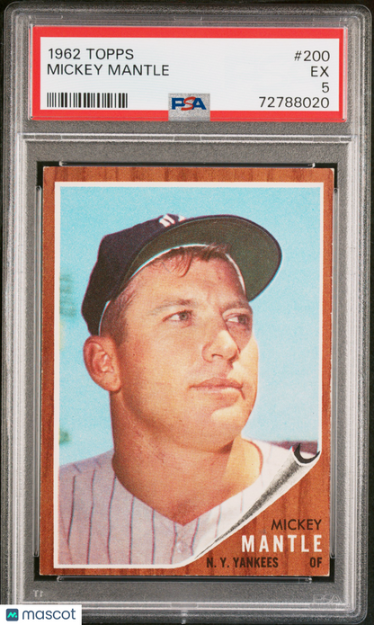 1962 Topps #200 Mickey Mantle Yankees PSA 5