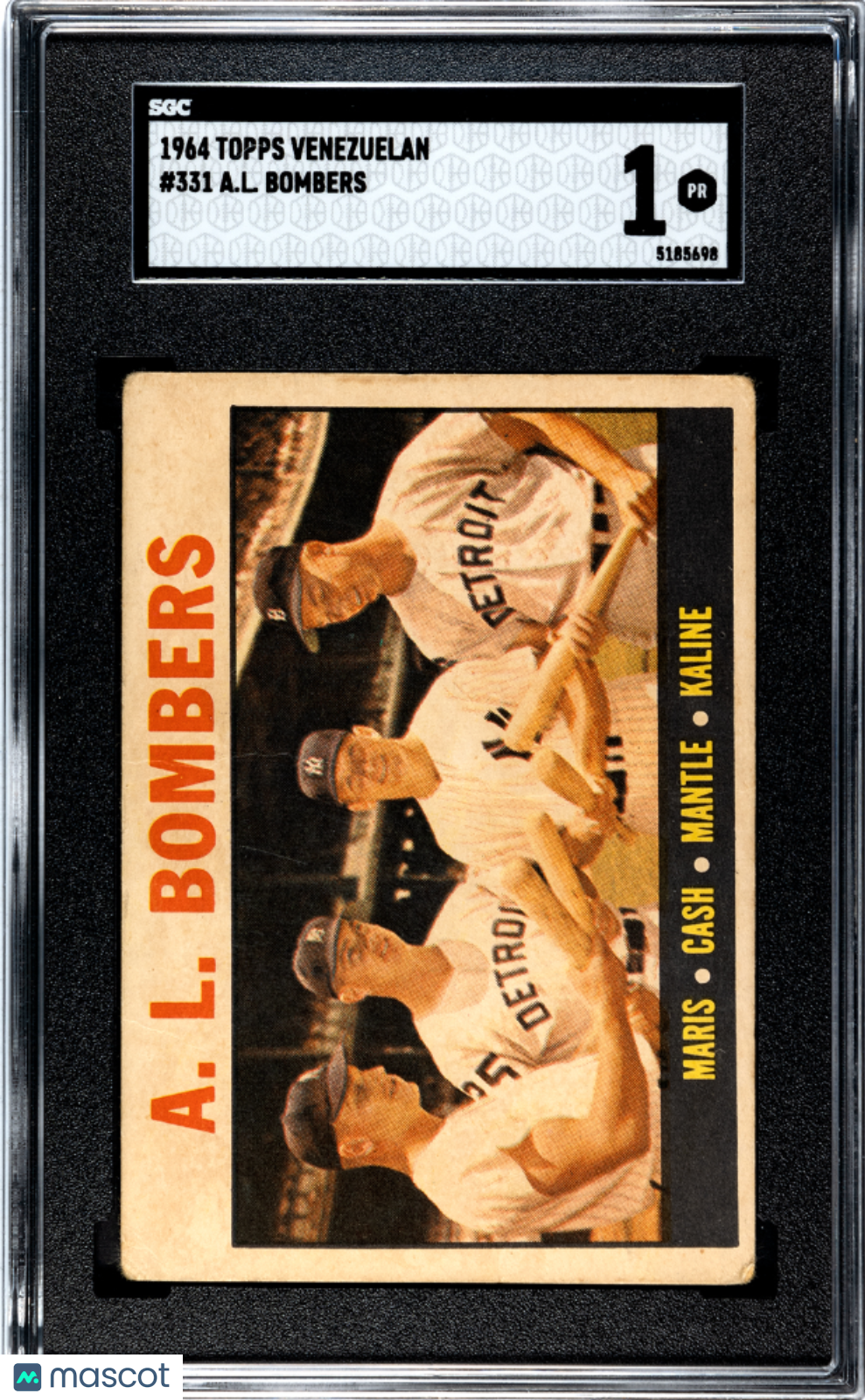 1964 Topps Venezuelan #331 A. L. Bombers with Mickey Mantle SGC 1