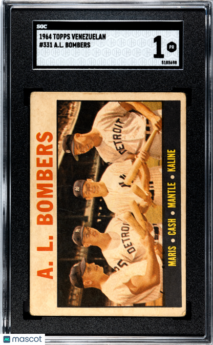 1964 Topps Venezuelan #331 A. L. Bombers with Mickey Mantle SGC 1