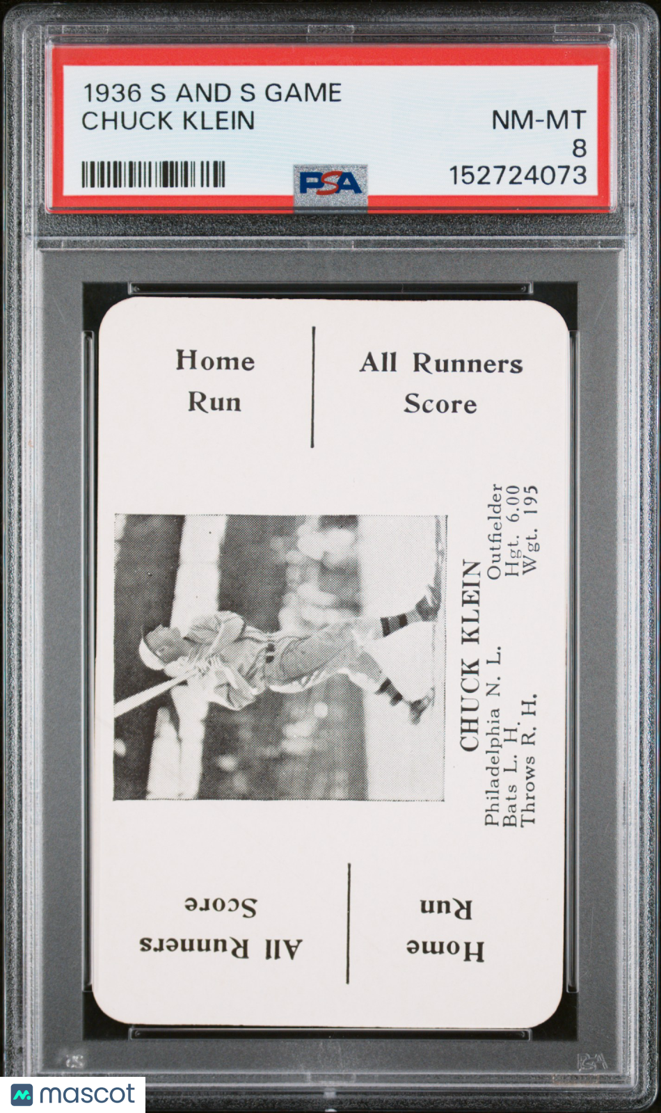 1936 S And S Game Chuck Klein Phillies PSA 8