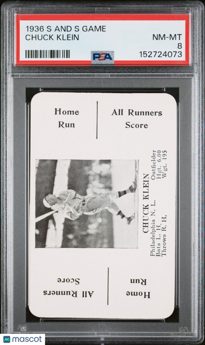 1936 S And S Game Chuck Klein Phillies PSA 8