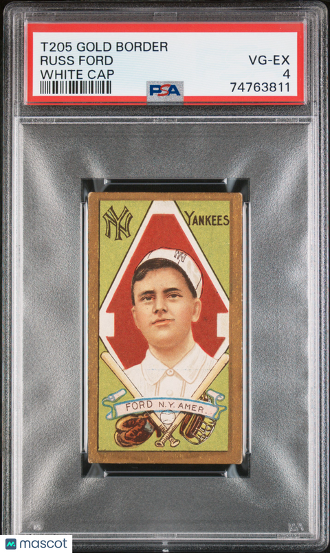 1911 T205 Gold Border Russ Ford White Cap Short Print PSA 4 Piedmont Back