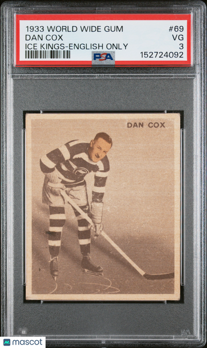 1933 World Wide Gum Ice Kings #69 Dan Cox English Only Senators PSA 3