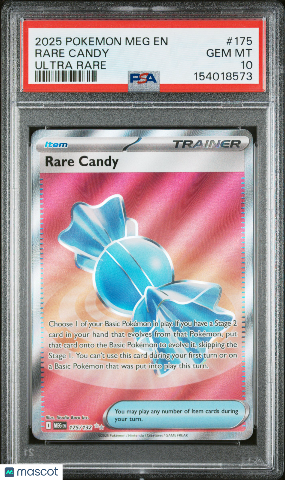 2025 Pokemon Meg EN-Mega Evolution #175 Rare Candy Ultra Rare PSA 10