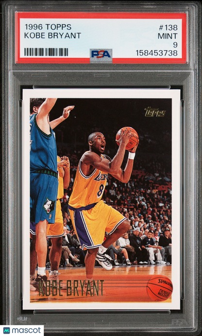 1996 Topps #138 Kobe Bryant Rookie HOF Lakers PSA 9