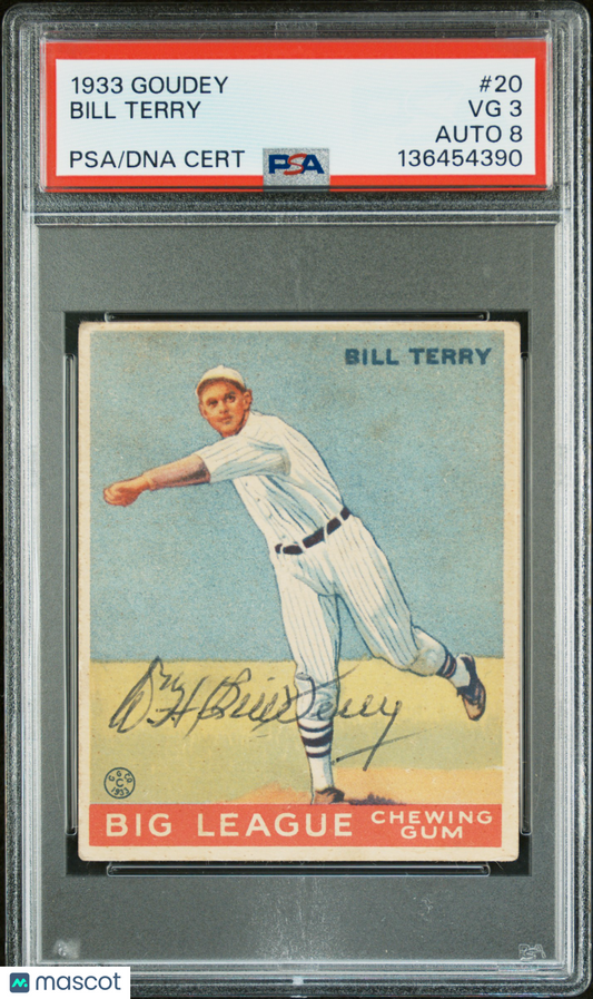 1933 Goudey #20 Bill Terry Signed Giants PSA 3 Auto 8
