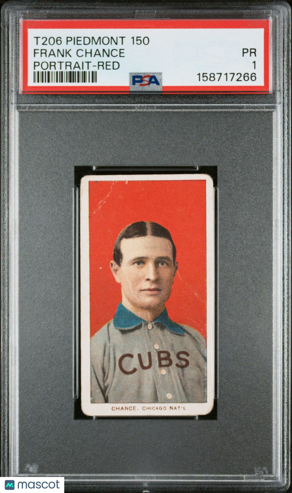 T206 Frank Chance Portrait Red Chicago PSA 1 Piedmont Back
