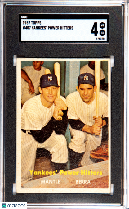 1957 Topps #407 Yankees' Power Hitters w/ Mickey Mantle SGC 4