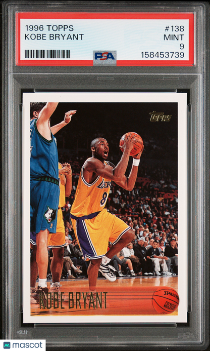 1996 Topps #138 Kobe Bryant Rookie HOF Lakers PSA 9