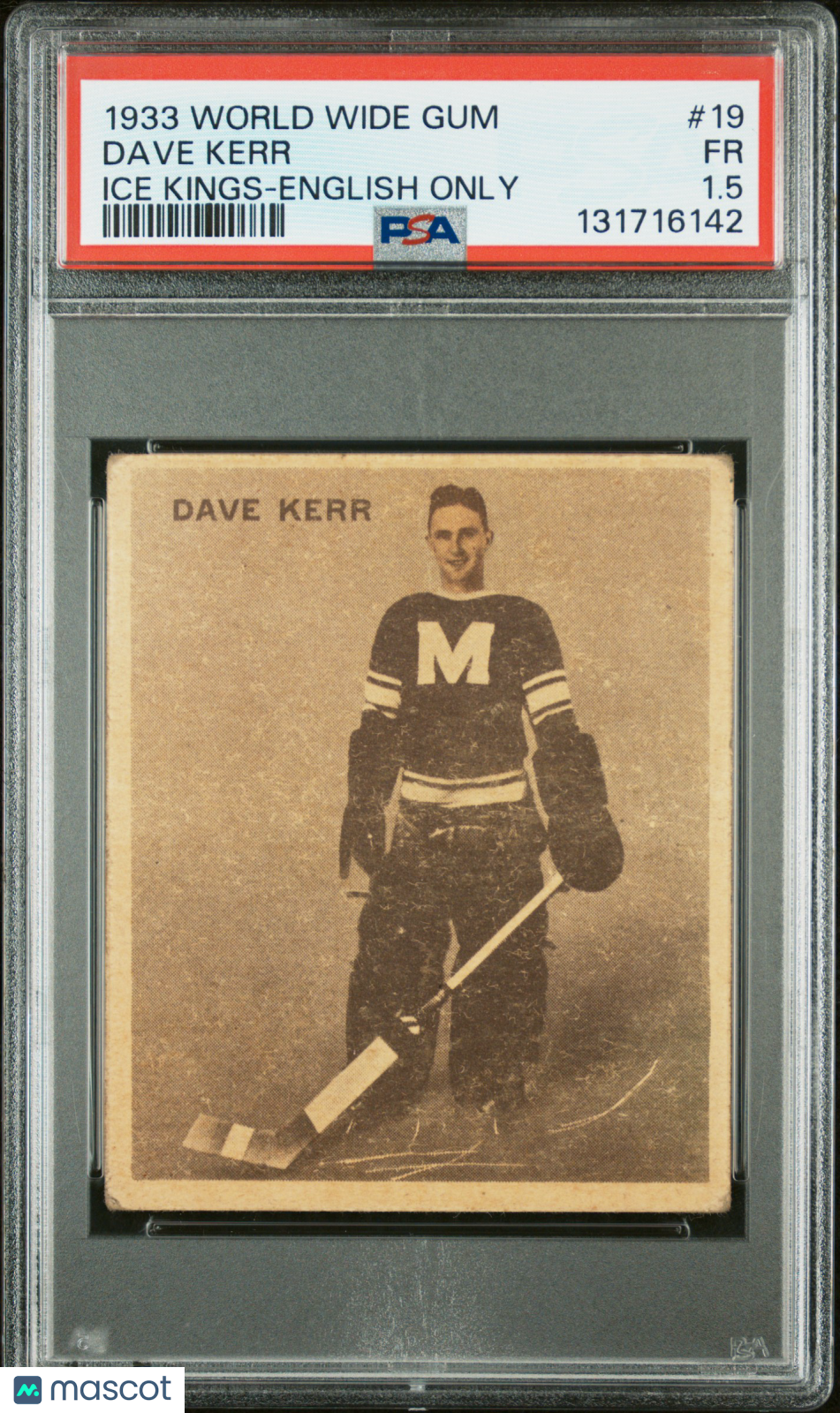 1933 World Wide Gum Ice Kings #19 Dave Kerr English Only PSA 1.5