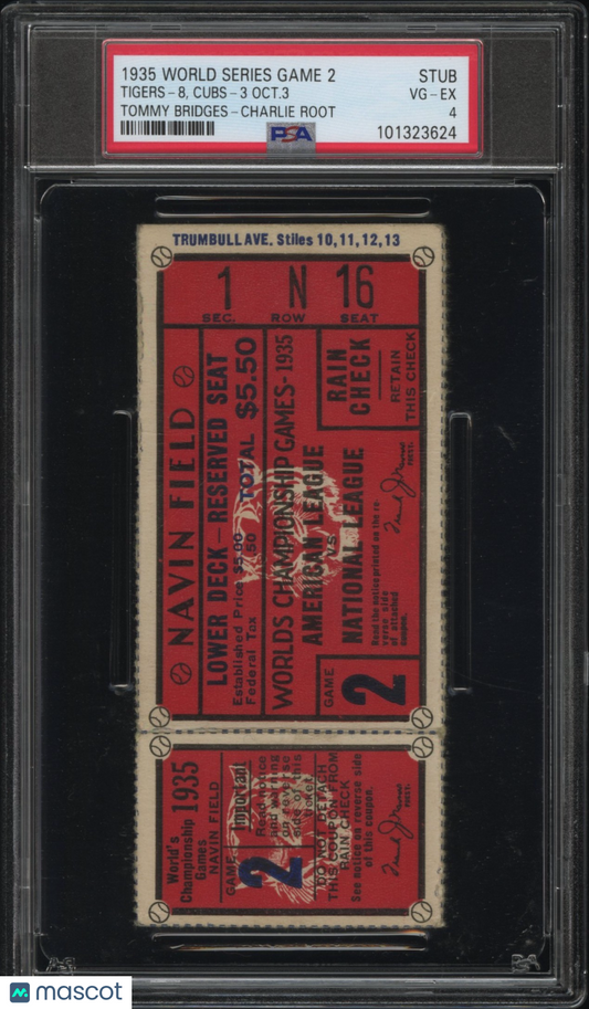 1935 Tigers v Cubs WS Ticket Stub PSA 4 Greenberg Hits HR (Ruth In Attendance)