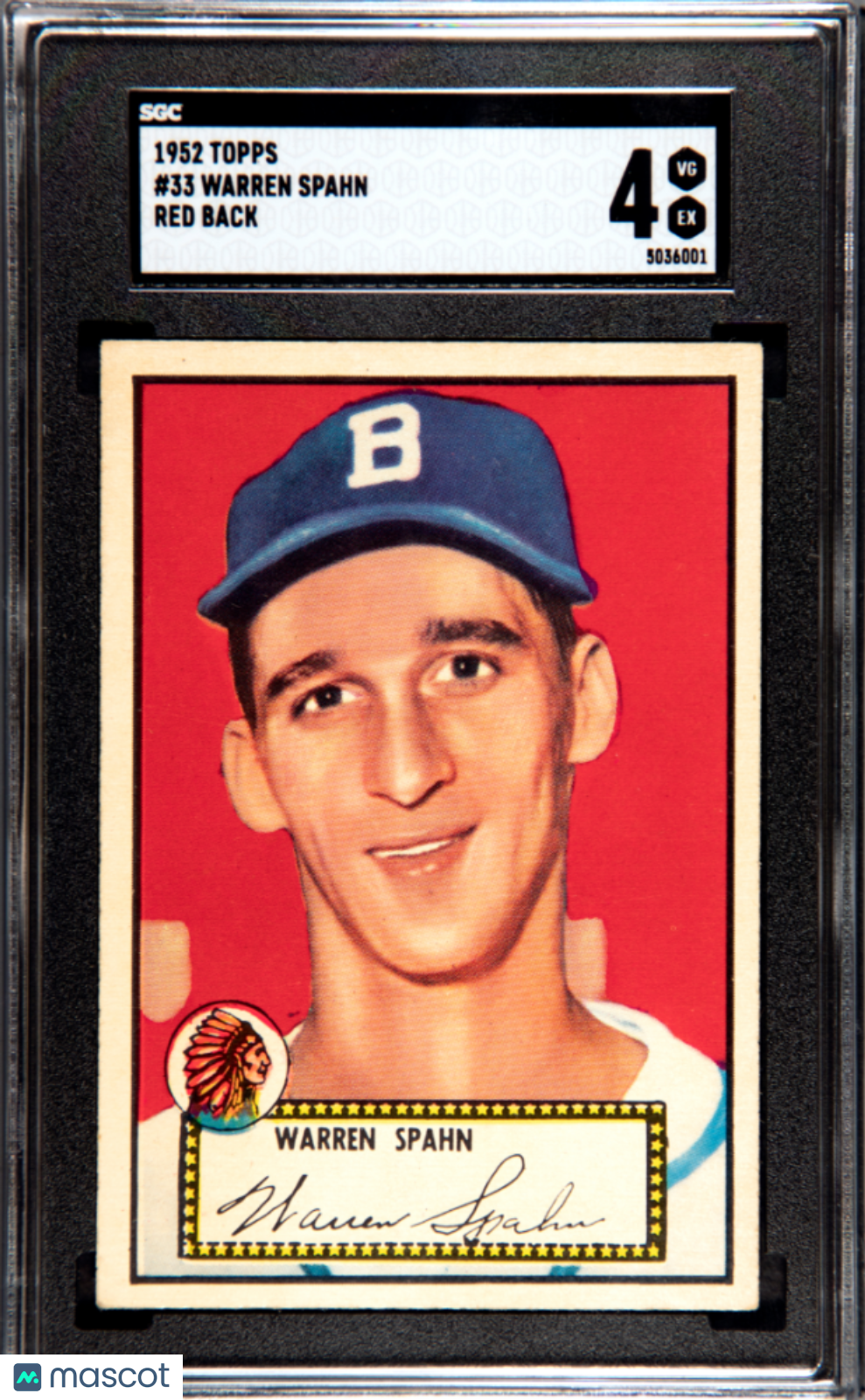 1952 Topps #33 Warren Spahn Red Back Braves SGC 4