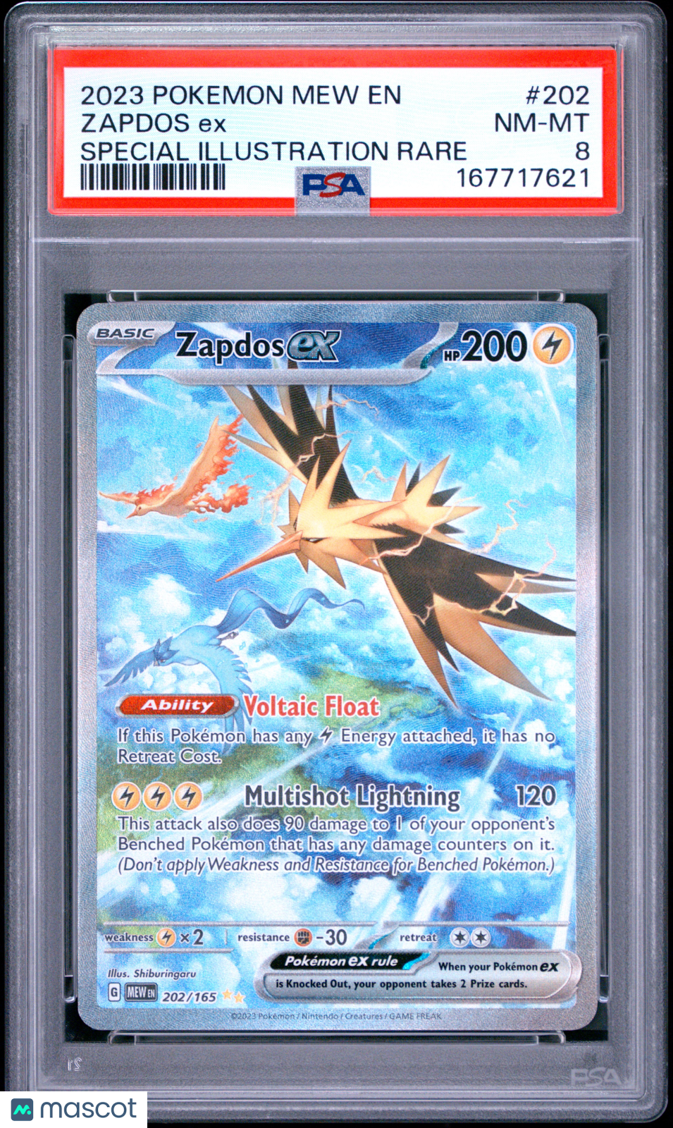 2023 Pokemon Mew EN-151 #202 Zapdos EX Special Illustration Rare PSA 8