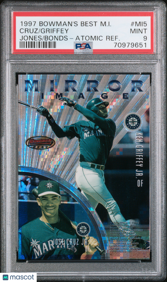 1997 Bowman's Best Mirror Image #MI5 Griffey JR. B. Bonds Atomic Refractor PSA 9