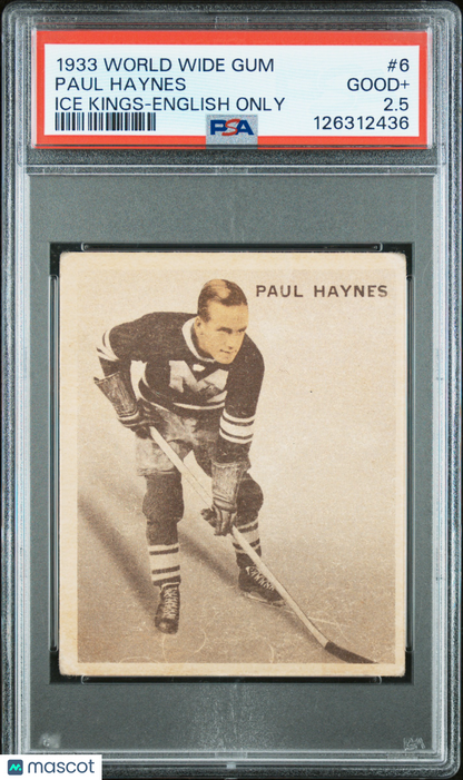 1933 World Wide Gum Ice Kings #6 Paul Haynes Rookie English Only PSA 2.5