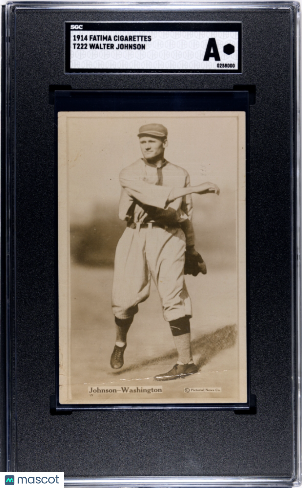 1914 Fatima Cigarettes T222 Walter Johnson Washington SGC Authentic