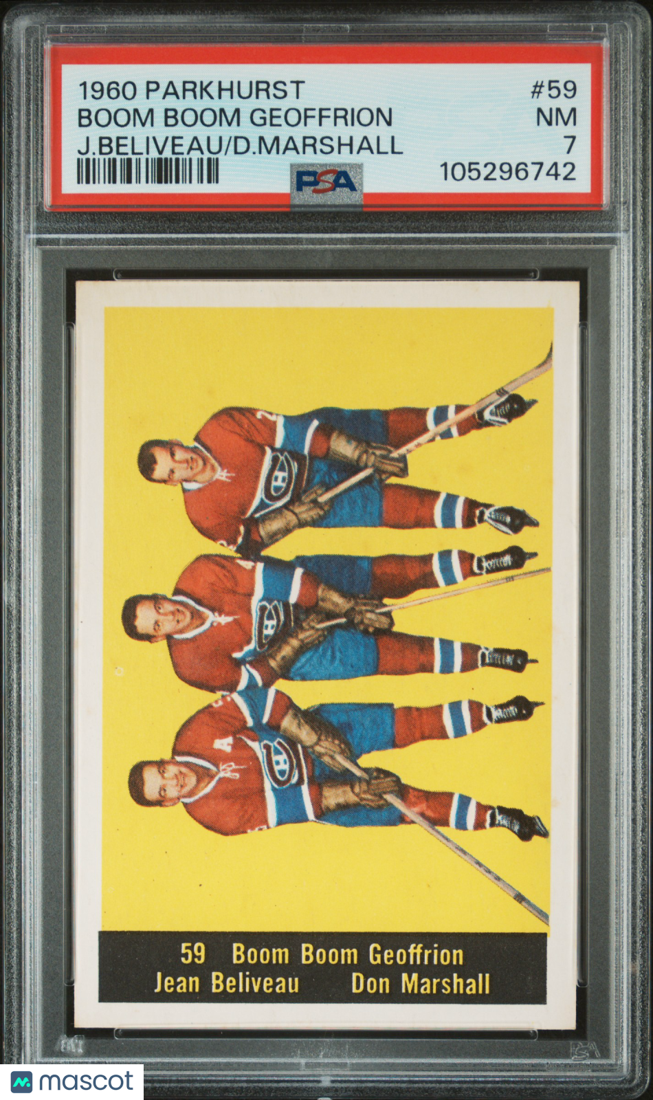 1960 Parkhurst #59 Boom Boom Geoffrion & Jean Beliveau Canadiens PSA 7