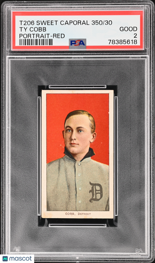 T206 Ty Cobb Portrait Red Background PSA 2 Sweet Caporal Back