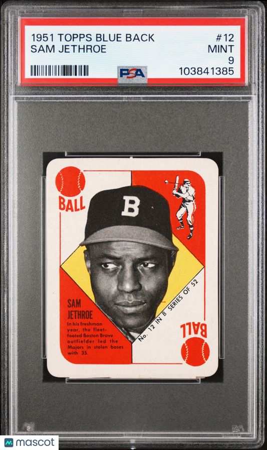 1951 Topps Blue Back #12 Sam Jethroe Braves PSA 9
