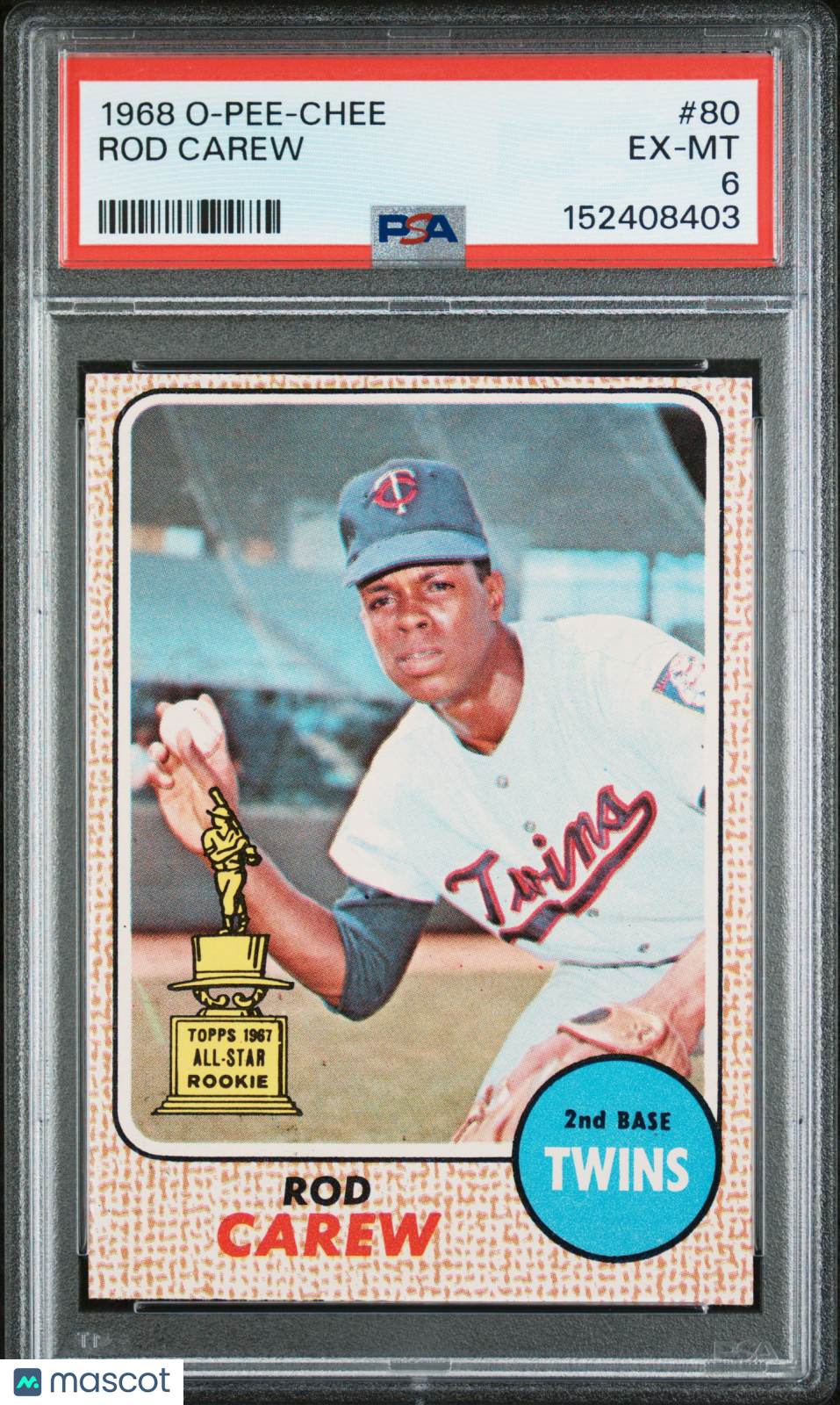 1968 OPC O-Pee-Chee #80 Rod Carew 2nd Year Twins PSA 6