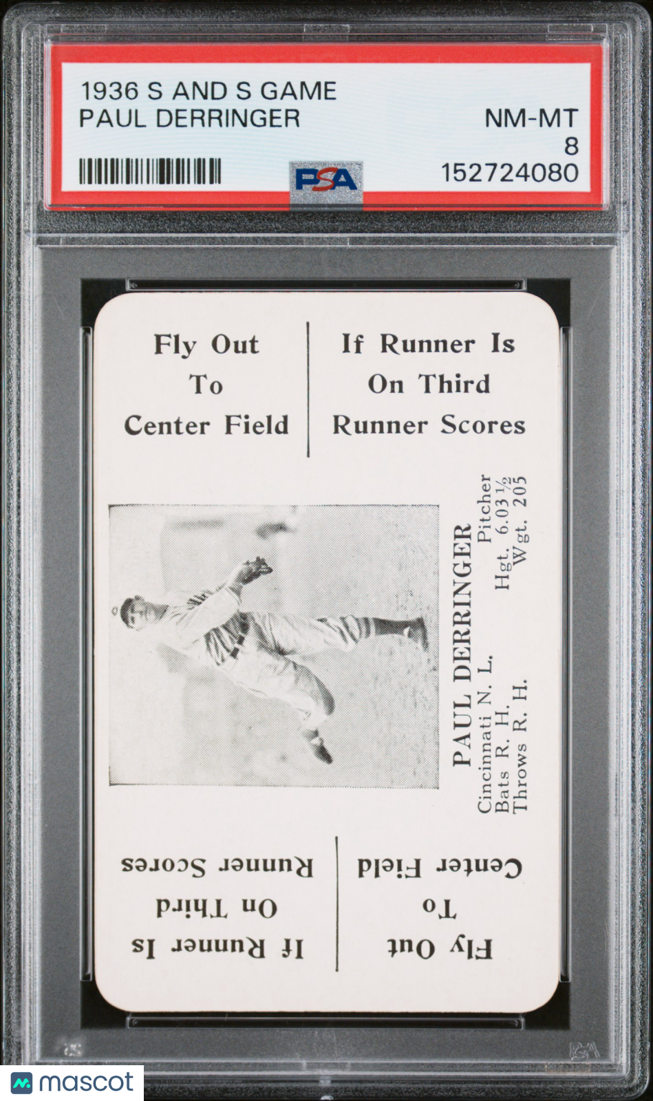 1936 S And S Game Paul Derringer Reds PSA 8