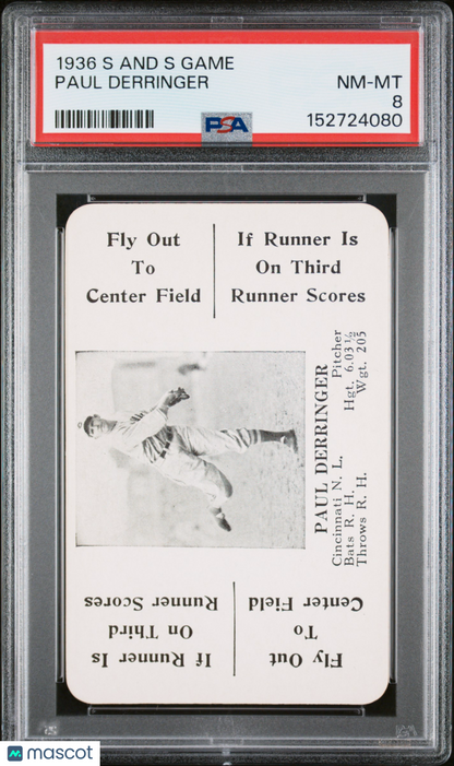 1936 S And S Game Paul Derringer Reds PSA 8