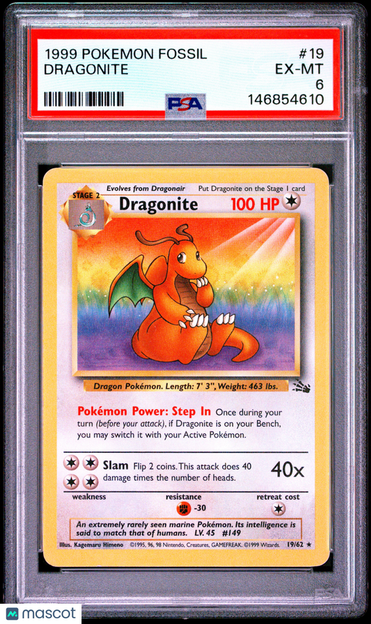 1999 Pokemon Fossil #19 Dragonite PSA 6
