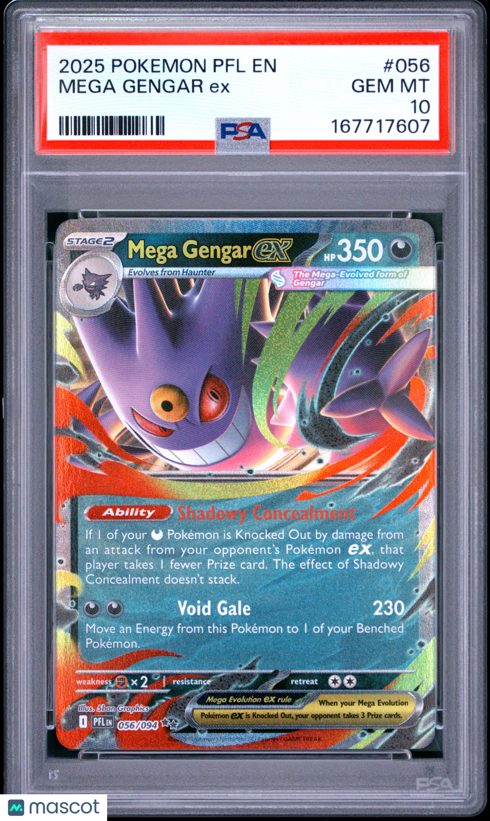 2025 Pokemon PFL EN-Phantasmal Flames #056 Mega Gengar EX PSA 10