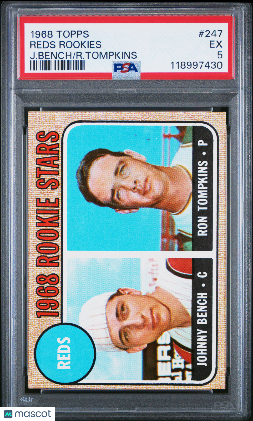 1968 Topps #247 Johnny Bench Rookie HOF Reds PSA 5