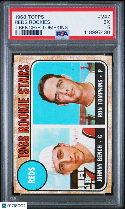 1968 Topps #247 Johnny Bench Rookie HOF Reds PSA 5