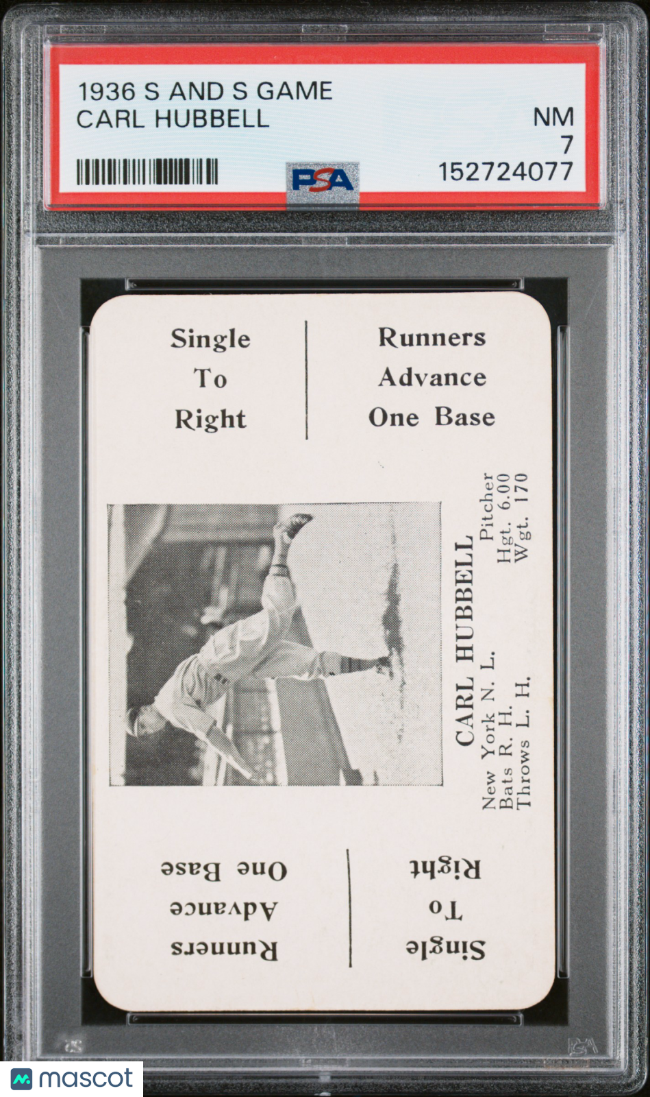 1936 S And S Game Carl Hubbell Yankees PSA 7