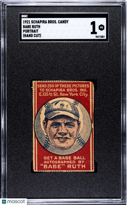 1921 Schapira Bros. Candy Babe Ruth Portrait Yankees SGC 1