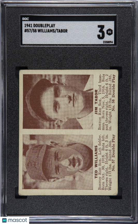 1941 Double Play #57/58 Ted Williams Jim Tabor Red Sox SGC 3