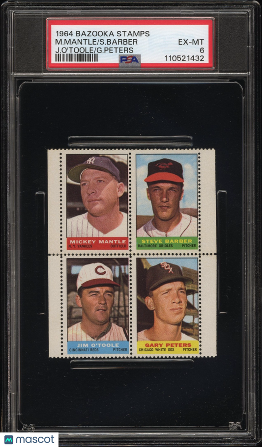 1964 Bazooka Stamps 4 Stamp Panel with Mickey Mantle PSA 6 Pop 1 (None Higher)