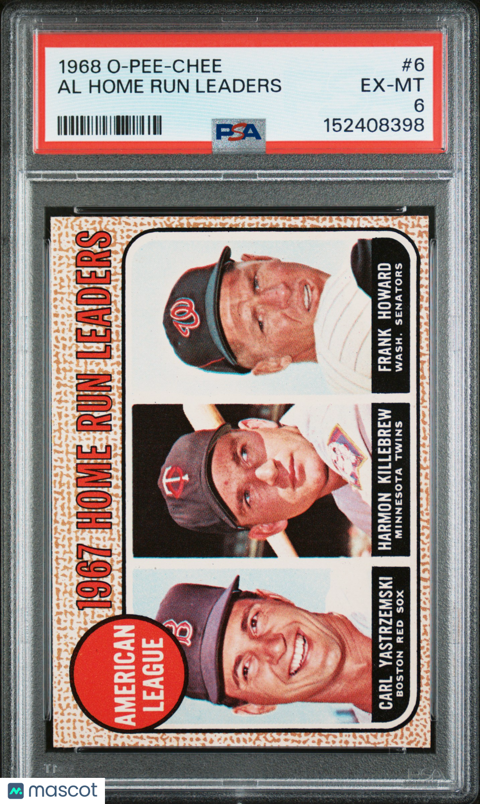 1968 OPC O-Pee-Chee #6 Al Home Run Leaders w/ Yastrzemski + Killebrew PSA 6