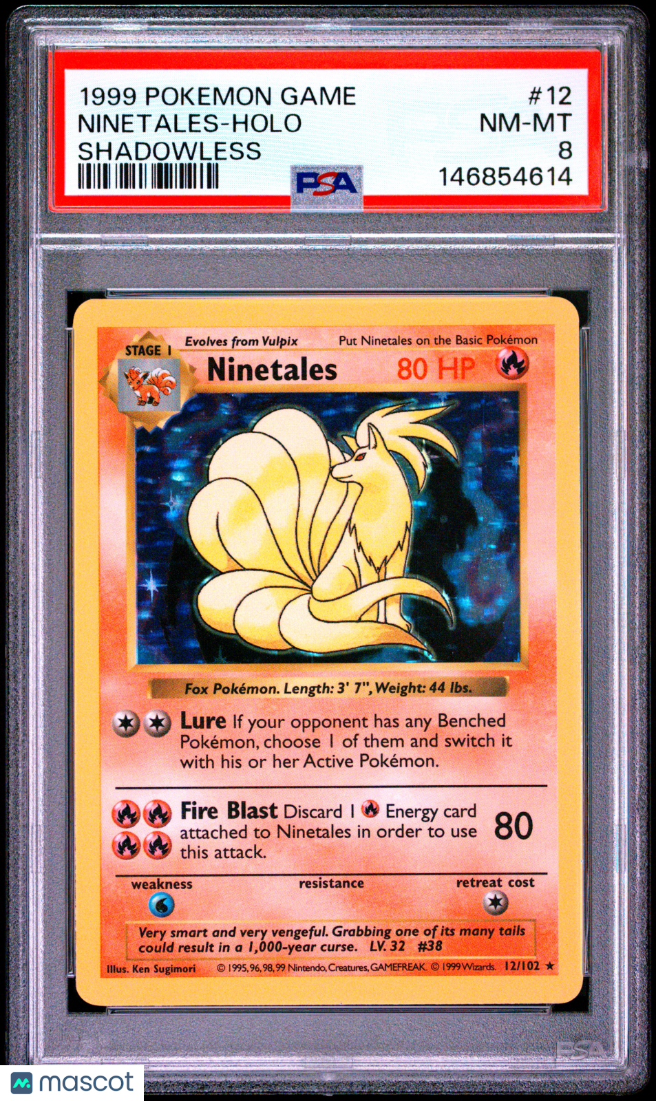 1999 Pokemon Game #12 Ninetales Holo Shadowless PSA 8