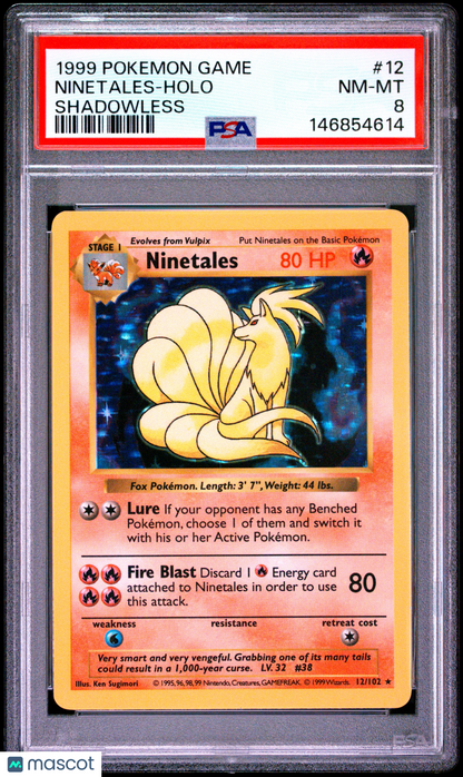 1999 Pokemon Game #12 Ninetales Holo Shadowless PSA 8