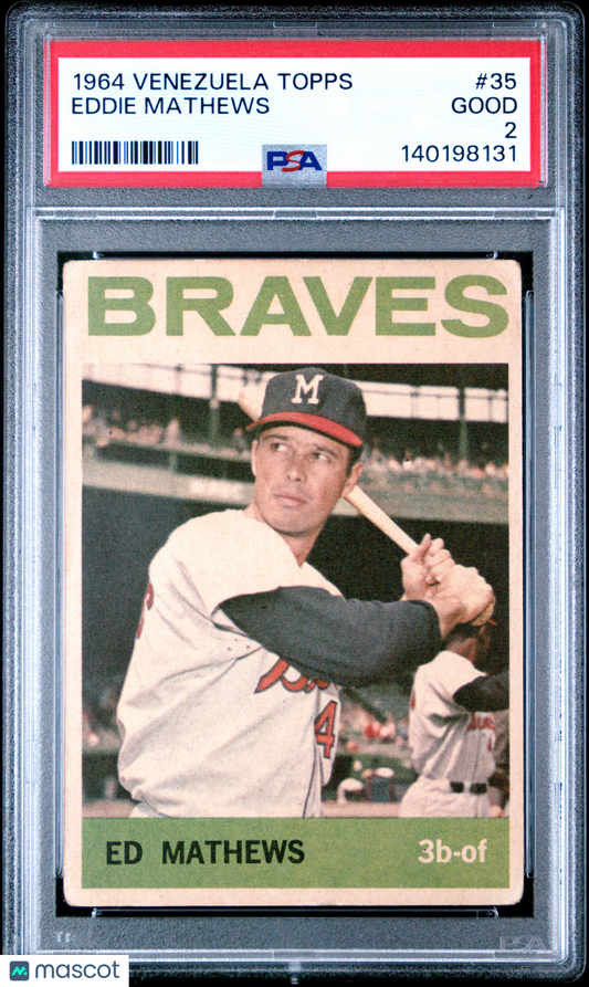 1964 Venezuela Venezuelan Topps #35 Eddie Mathews Braves PSA 2