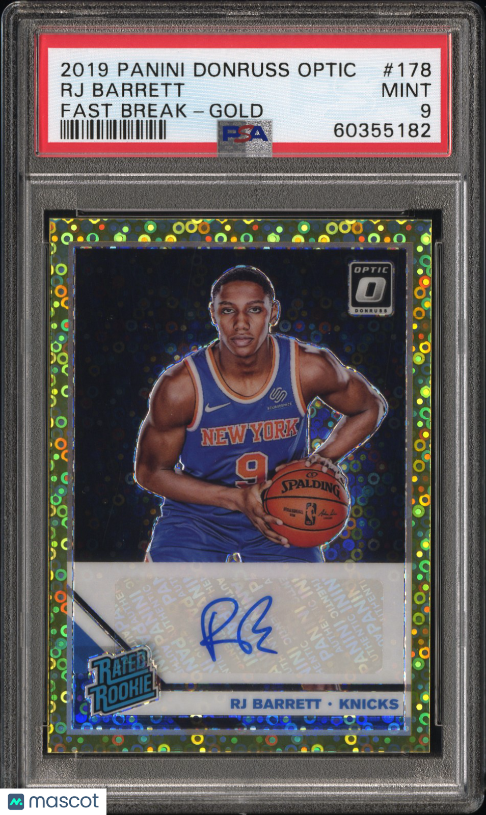 2019 Donruss Optic Fast Breaks Gold 8/10 #178 RJ Barrett Auto Rookie PSA 9