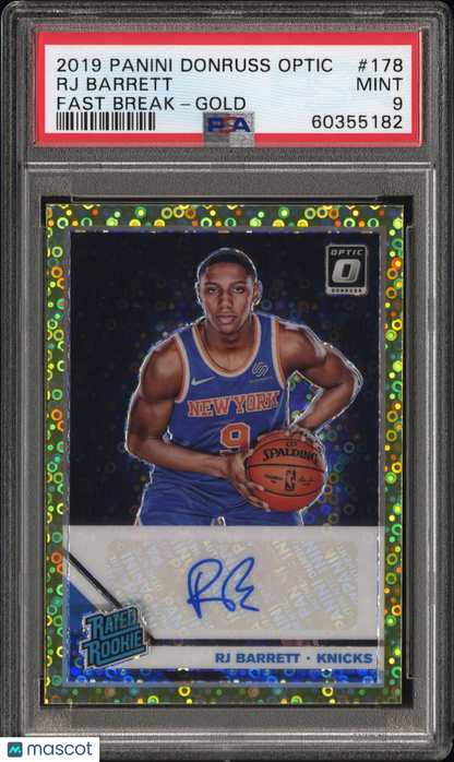 2019 Donruss Optic Fast Breaks Gold 8/10 #178 RJ Barrett Auto Rookie PSA 9